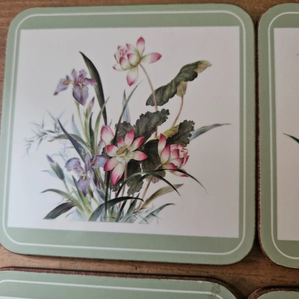 VTG Pimpernel England Floral Cork Back Coasters Set‎ of 5 Botanical Cottagecore